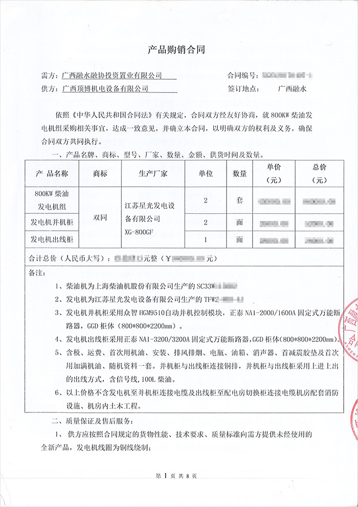 广西融水融协800kw上柴发电机