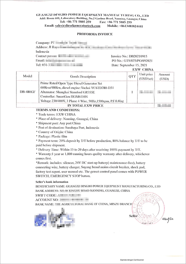 1台480KW玉柴柴油机配斯坦福发发电机组出口印度尼西亚